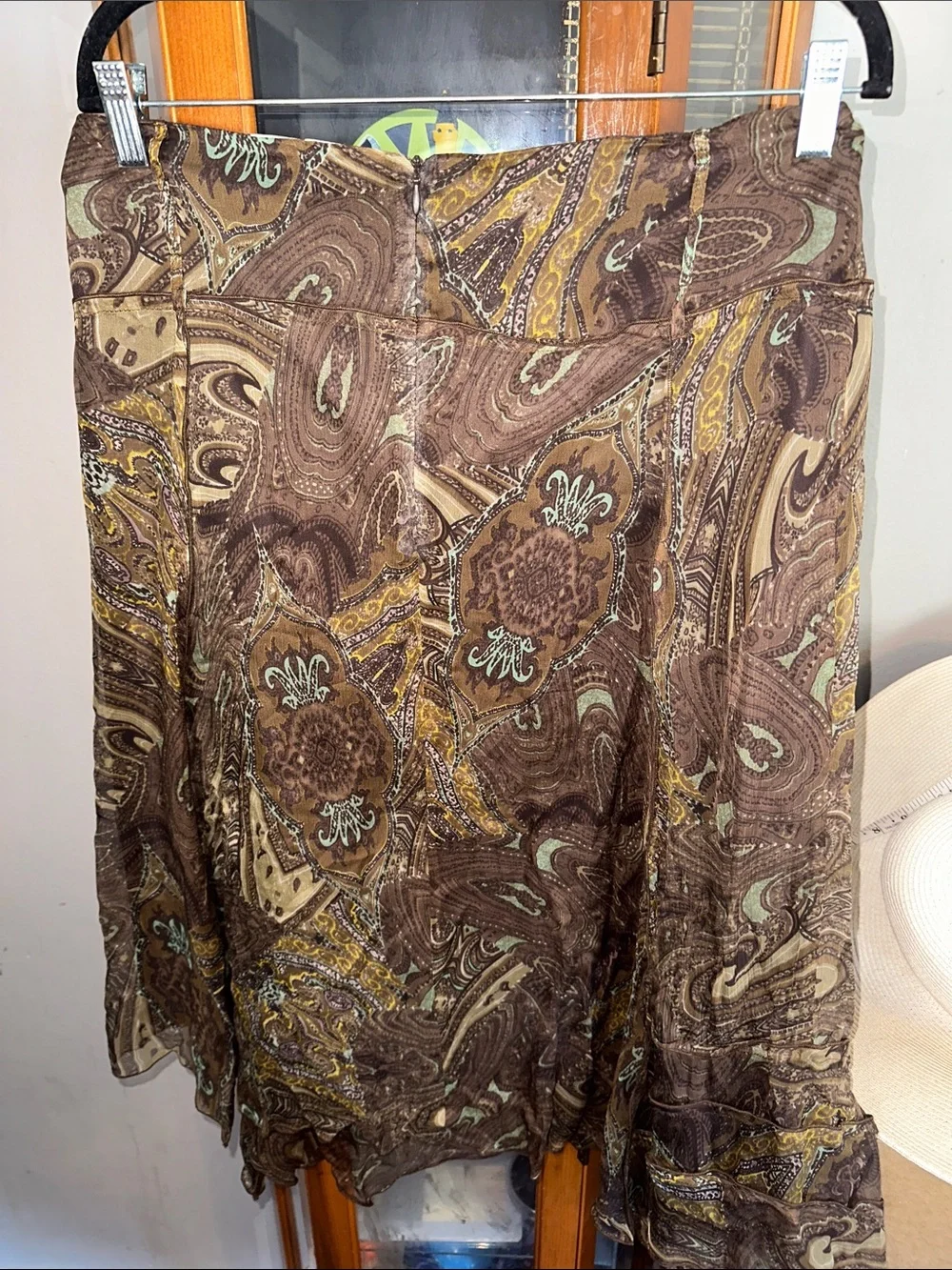 Brown Paisley A-Line Skirt with Mint Accents
